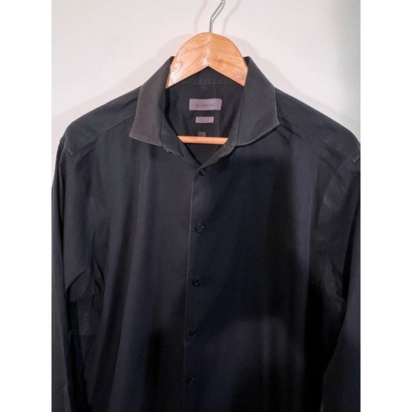 ✨5 for $15✨ Men’s Calvin Klein Black Button Down Dress Slim Fit Tall Shi… - Picture 9 of 9